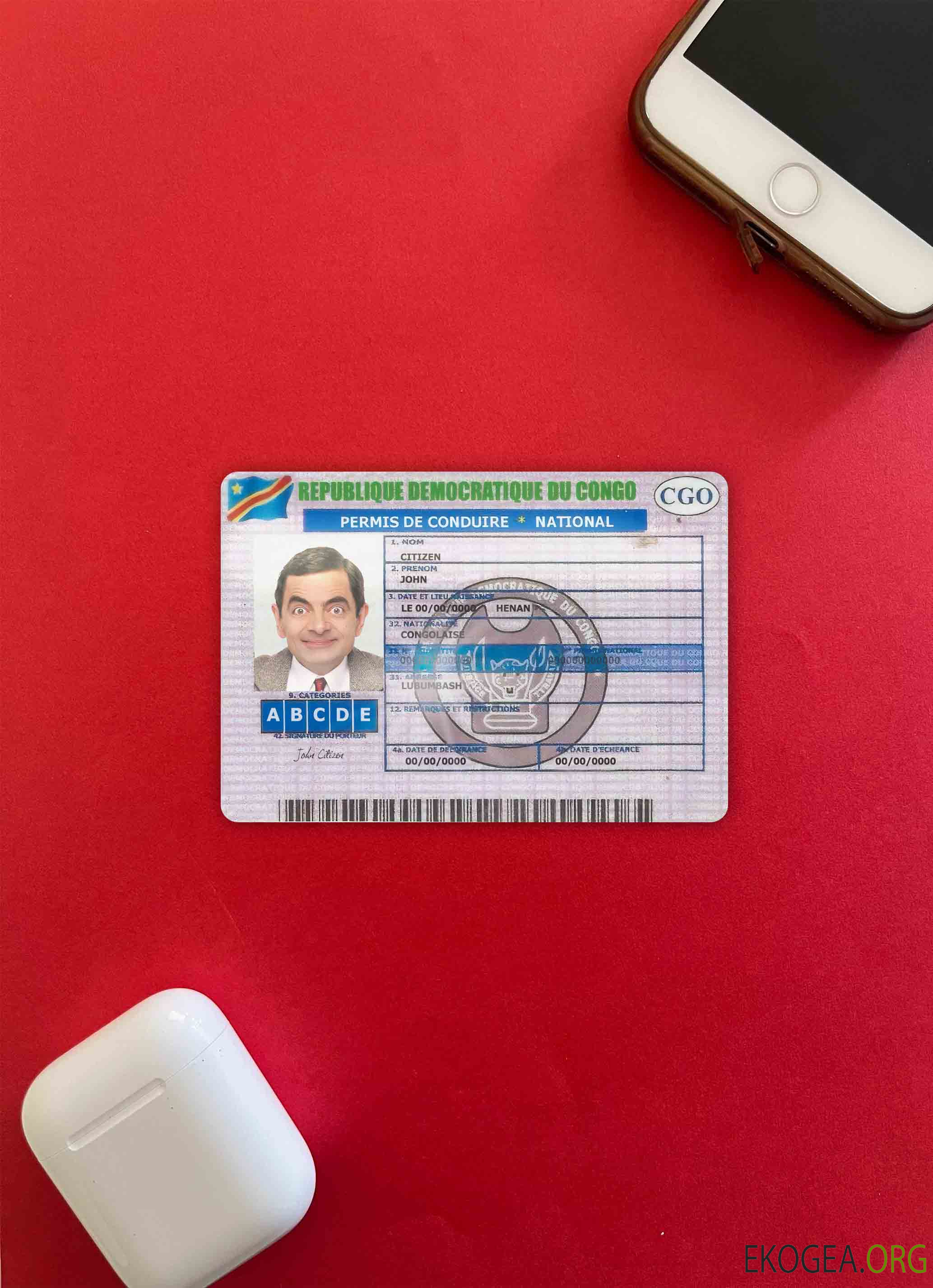 Permis de conduire Congo version 2 photolook DEVANT